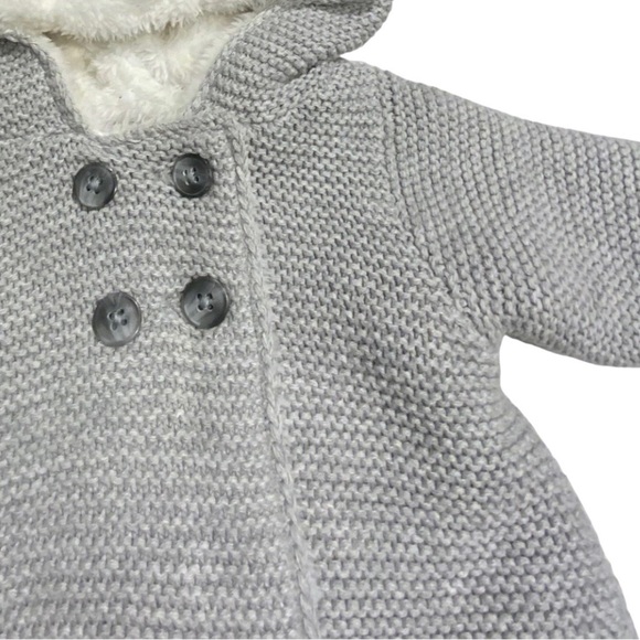 004 Carter's Newborn Baby Gray Knit Sherpa Jacket - Picture 4 of 5